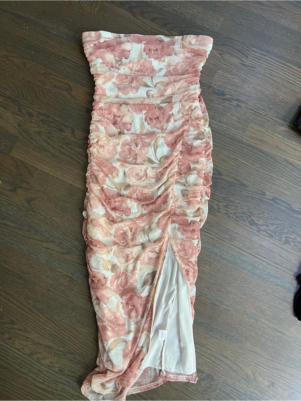 Strapless Rose Midi Dress w/ slit